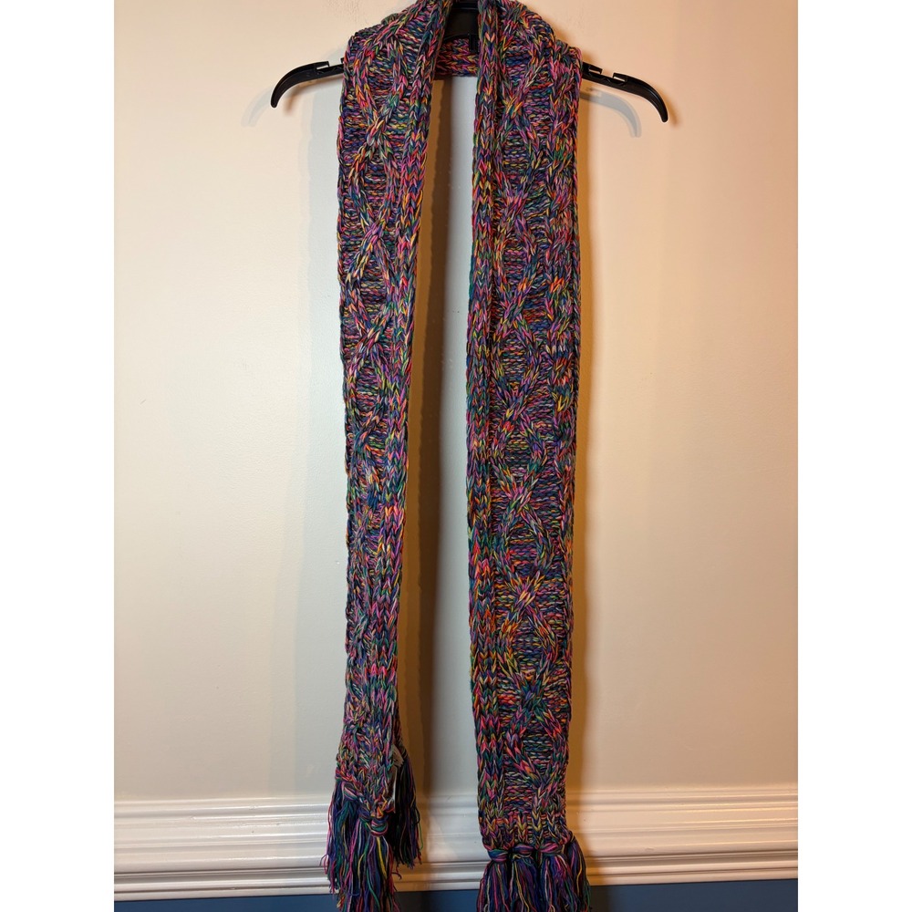 Gap Scarf Womens OS New Rainbow Chunky Cable Knit Marled Tassel Winter Accessory